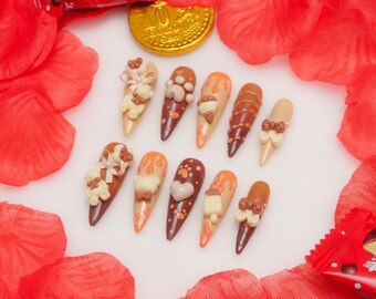 Bonbons mignons | Art peint à la main | Ongles collants réutilisables | Ongles de fête et de mariée | Presse premium sur les ongles