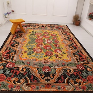 Karabagh Rug, Moldavian Kilim, Boho Kilim Rugs, Vintage Rug,, Flower Pattern Kilim, Ethnic Kilim, Kilim Rug, Rose Rug, Boho Rug, 8x13 ft