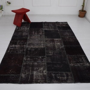 Minimalistischer Teppich, 2x2m Patchwork Teppich, Handgemachter Patchwork Teppich, Otchwork Teppich, Handgemacht, Grauer und Brauner Patchworkteppich