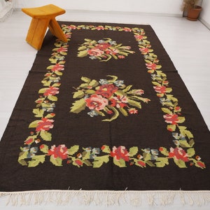 Karabagh Rug, Moldavian Kilim, Handwoven Colorful Kilim, Flower Pattern Kilim, Ethnic Kilim, Bessarabian Rug, Rose Rug, Boho Rug, 6x11 ft