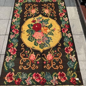 Karabagh Rug, Moldavian Kilim, Handwoven Colorful Kilim, Flower Pattern Kilim, Ethnic Kilim, Bessarabian Rug, Rose Rug, Boho Rug, 4x7