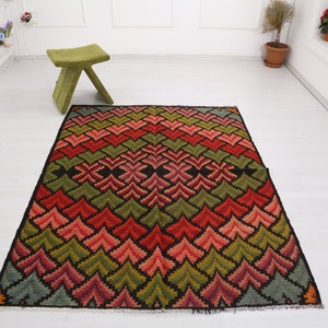 Karabagh Rug, Moldavian Kilim, Handwoven Colorful Kilim, Flower Pattern Kilim, Ethnic Kilim, Bessarabian Rug, Rose Rug, Boho Rug, 5&#39;x6&#39;6&#39;&#39;
