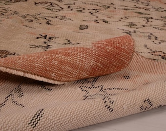 Turkish Anatolian,Turkısh Vintage Rug, Oushak Rug, Beige&Salmon Rug,Natural Color, Living Room Rug, Bedroom Rug, 5x8 Rug, Turkish Faded Rug,