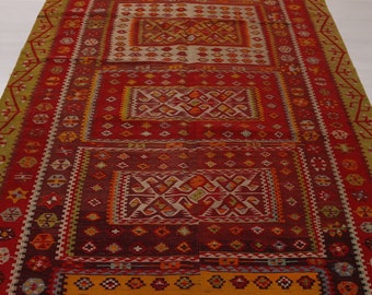 Handwoven Wool Kilim Rug, 5x12 ft, Geometric Turkish Anatolian Rug