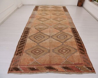 Großer langer Läufer, Braun & Orange Vintage Läufer, Anatolischer Übergröße Läufer, 6x14 ft, Anatolischer Weicher Teppich, Türkischer Kars Teppich, Vintage Läufer