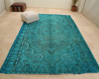 Avantgarde 3D Vintage Rug, Turkish Vintage Rug, Turquoise Rug,Natural Area Rug, Handmade Wool Rug, Faded Rug, Carved Rug, 6x10 ft,Luxury Rug
