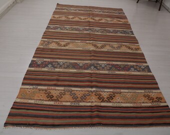 Handwoven Geometric Kilim Rug, 5x10 ft, Turkish Wool Anatolian Rug