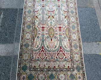 Hereke Silk Rug, Small Anatolian Carpet 2x3 ft