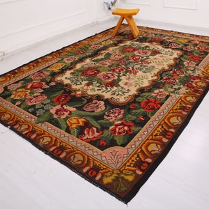 Karabagh Rug, Moldavian Kilim, Colorful Kilim, Flower Pattern Kilim, Ethnic Kilim, Rose Rug, Boho Rug, 8x12 ft, Boho Kilim Rugs, Vintage Rug