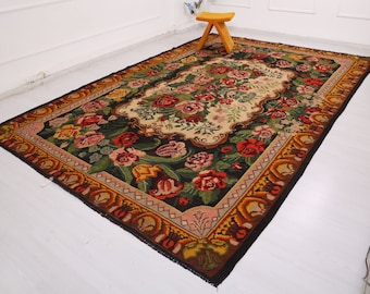 Karabagh Rug, Moldavian Kilim, Colorful Kilim, Flower Pattern Kilim, Ethnic Kilim, Rose Rug, Boho Rug, 8x12 ft, Boho Kilim Rugs, Vintage Rug