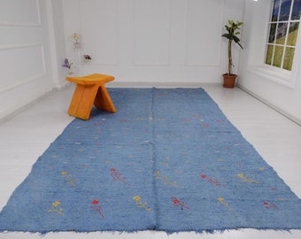 Floral Vintage Hemp Kilim Rug, Handwoven Anatolian Rug, 6x13 ft