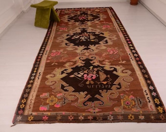 Anatolian Rug, Brown&Pink Vintage Rug, 6x12 ft Rug, Anatolian Soft Rug, Turkish Kars Rug, Brown Vintage Rug,Floral Rug, Bedroom Rug