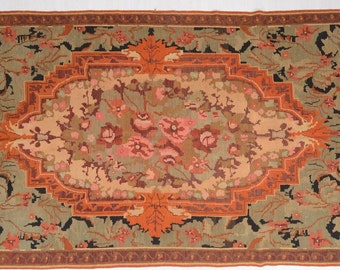 Moldavian Kilim, Karabagh Rug, Handwoven Colorful Kilim, Flower Pattern Kilim, Ethnic Kilim, Bessarabian Rug, Rose Rug, Boho Rug, 7X12ft