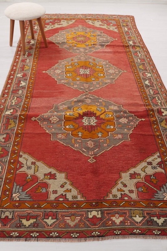 Anatolischer Wollläufer, Anatolischer Wollläufer, Türkischer Wollläufer, Roter Vintage Läufer, Weicher Läufer, Verblasster Läufer, Küchenteppich, Oushak Teppich