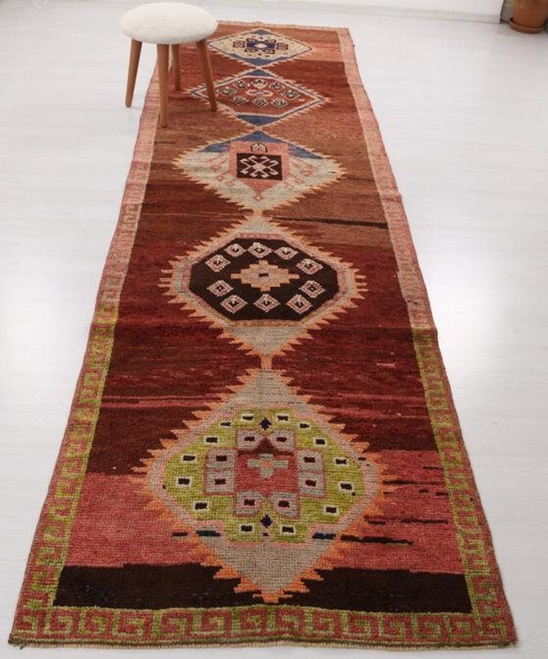 4x12 Ft Vintage Anatolian Wool Runner Rug, Brown Oushak Design - Etsy