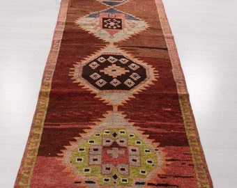 4x12 ft Anatolian Wool Runner, Runner Rug, Turkish Wool Runner, Brown Vintage Runner, Soft Runner, Faded Runner, Kitchen Rug, Oushak Rug