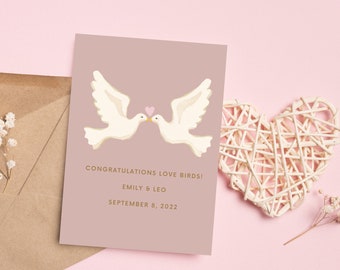 Personalized Wedding Card, Congratulations, Love Birds