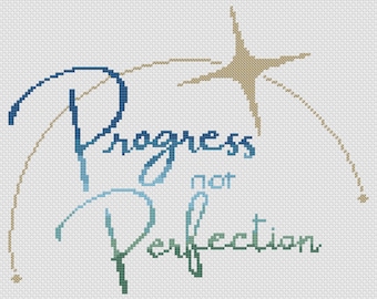 Patrón de punto de cruz "Progreso, no perfección" - Regalo de recuperación AA NA Al-Anon - Lema de 12 pasos (PDF)