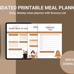 MEAN PLANNER PRINTABLE | meal planner template | meal planner with grocery list | meal prep planner | Weekly meal planner | meal tracker