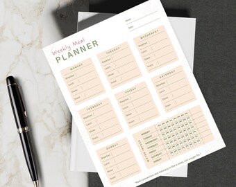 PRINTABLE WEEKLY MEAL Planner | digital meal planner | meal tracker | meal prep | weekly menu | weekly meal planner template | menu planner