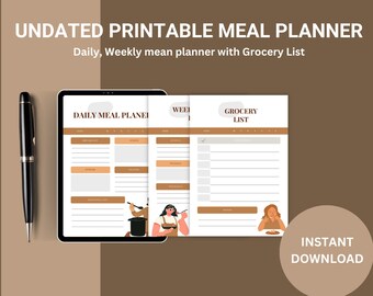 MEAN PLANNER PRINTABLE | meal planner template | meal planner with grocery list | meal prep planner | Weekly meal planner | meal tracker