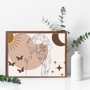Boho Wall Art, Printable Wall Art, Digital Prints, Mid Century Modern Print, Boho Decor, Woman Print, Boho Goddess Print