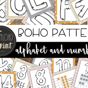BOHO  Alphabet & Numbers Posters Classroom Bundle, Boho decor, Classroom Decor, Toddlers Preschool Early Learning Resource, DIGITAL DOWNLOAD