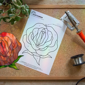 vulva rose stained glass pattern, yoni rose digital download, commercial license pattern
