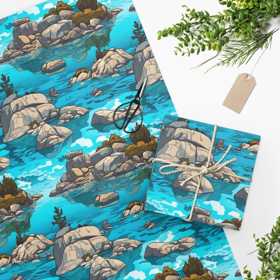 Unique Wrapping Paper Large Granite Boulders Floating in Water Forest