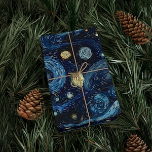 Van Gogh Wrapping Paper, Starry Night Illustration Birthday Gift Wrap Paper Painting Holiday Gift Wrap Vincent Van Gogh Digital Art Print