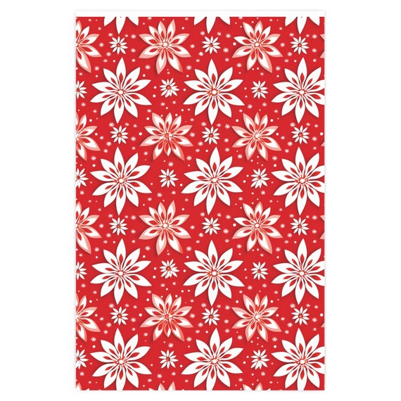 Christmas Snowflake Stars Pattern in Holly Jolly Red Wrapping Paper by  DEC02