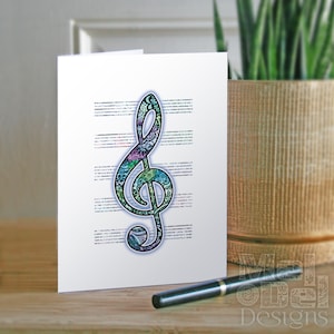 Cartão de felicitações para impressão em clave de sol ou convite para recital Cartão de anotações para músicos Notalet de música para funcionários Cartão de professor de música Download digital instantâneo PDF