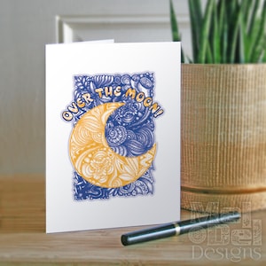 Over the Moon Printable Greeting Card, Eclipse Card, Romantic Celestial Moon Card, Blank Inside Card, Instant Digital Download PDF file