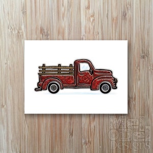 Roter Vintage LKW Druckbare Grußkarte Klassischer Roter LKW Besonderer Anlass Notelet Sofortiger Digitaler Download Hohe Auflösung Qualität PDF