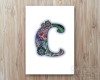 Letter C Monogram Card, Floral Initial (Digital Download)