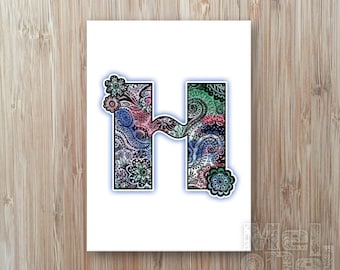 Floral Letter H Monogram Card (Digital Download)