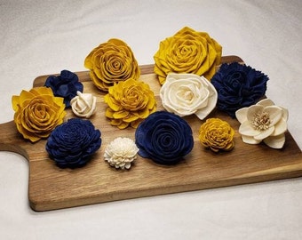 Navy Blue and Mustard Sola Wood Assortment,Sola Wood Flowers, Sola Wood,Sola Flower Decor,Sola Assortment,DIY Wedding, DIY, DIY Centerpieces