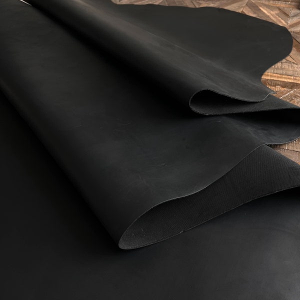 Leather sheets Black full grain leather skin, leather for crafting, crazy horse leather 2mm/5-6oz thick dyed