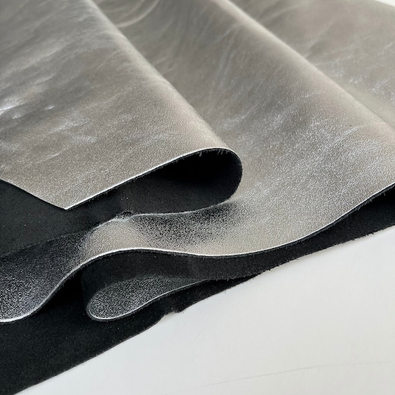 Leather Sheets Black/silver Double Sided Foiled Leather Skin, 1.0mm/3 Oz  Real Natural Leather 