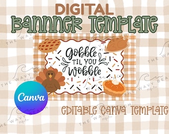 Plantilla de banner para la cena de Acción de Gracias con amigos / Diseño editable para la cena de Acción de Gracias (Descarga digital)