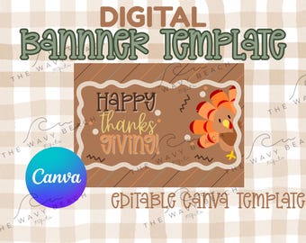 Happy Thanksgiving Turkey Banner Template | Editable Canva (Digital Download)
