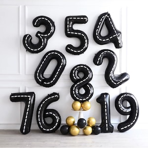 Car Racing Birthday Theme Number Foil Balloons JUMBO 40'' for Boys Race Car, Monster Truck Wheel Party Decorations, Boy Birthday Balloon