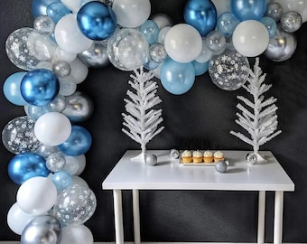 Winter Wonderland Frozen Silver Blue and White Balloon Garland Kit - Princess, Girl Birthday Balloons - Baby shower, Birthday