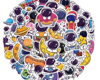 Astronaut Stickers Pack - 50 pcs - Cartoon Style - Gifts & Birthday Favors - Space themed Vinyl Stickers As Party Favors Gifts