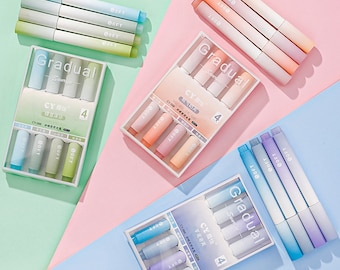 Gradient Highlighter Pen Set | Teacher Gift | Pink, Blue, Green Highlighter Pen for school | Chisel tip bear highlighters school supplies