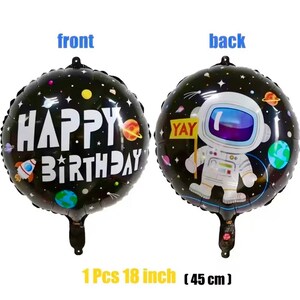 Astronaut Balloon - Set of 3 balloons - Double-side Design - Happy Birthday Round Foil Balloon For Space Theme Birthday - Helium Supported
