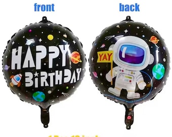 Astronaut Balloon - Set of 3 balloons - Double-side Design - Happy Birthday Round Foil Balloon For Space Theme Birthday - Helium Supported