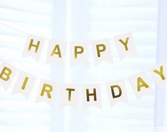 Gold Happy Birthday Banner 6 inch Letters, Unicorn Dinosaur Astronaut Space Construction, Kids, Girlfriend, Dad, Mom's Birthday Party Decor