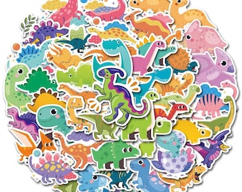 Dinosaur Stickers Pack 50 pcs - Cute Cartoon Dino Vinyl Waterproof Stickers - Kids Birthday Party Favors Goodie Bag Filler
