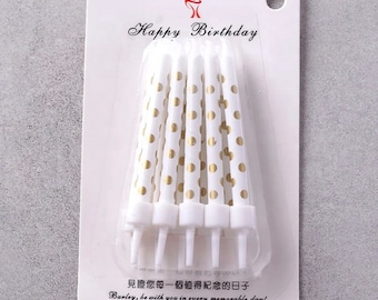 Birthday Candle Set Cake Topper, Castle Polka Dot or Multicolor Flame Styles, Kids Birthday Cake Decoration Party Candles